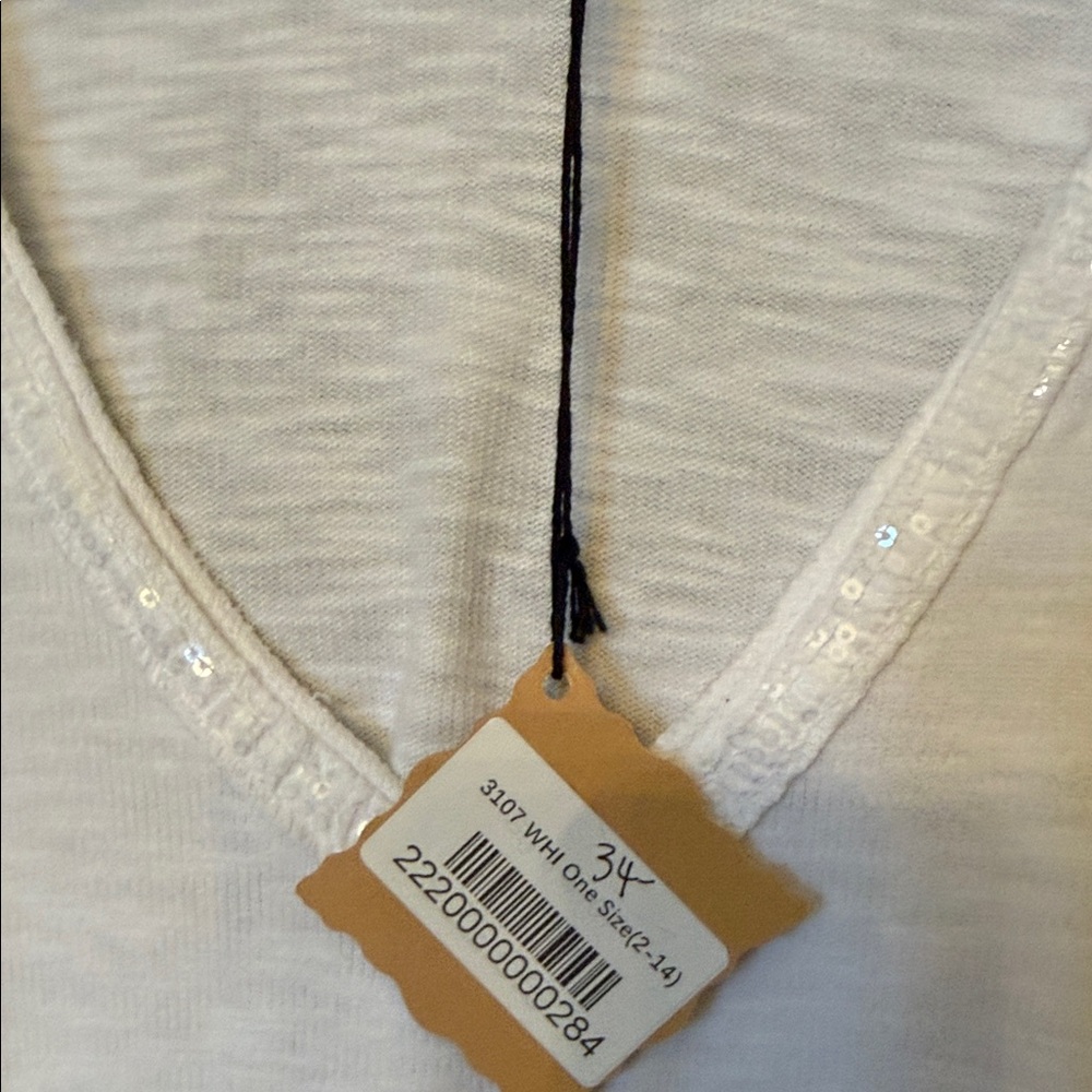 Marisima White V-Neck Sleep Top with Sequin Trim